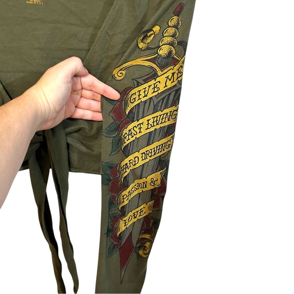 Y2K RARE lucky brand L/XL shrug cardigan arm tattoo dagger‎ PRINT arm sleeve tie - Picture 12 of 14
